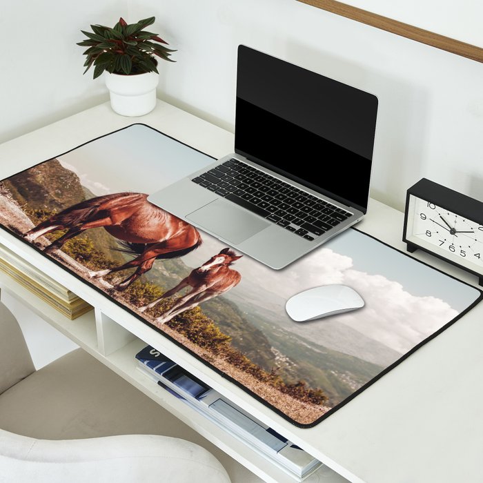 Wild Horses - Horse Photography - Mountains Wanderlust Travel photography by Ingrid Beddoes  Desk Mat Gallery Image 2