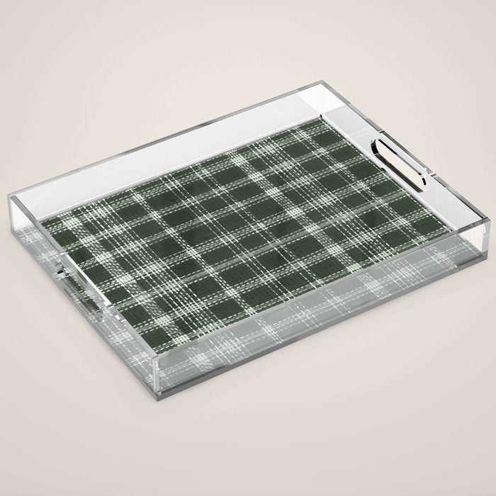 Fall Green Rustic Plaid Acrylic Tray Gallery Image 1