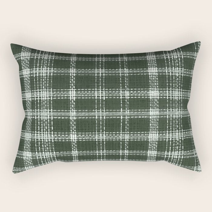 Fall Green Rustic Plaid Rectangular Pillow Gallery Image 2