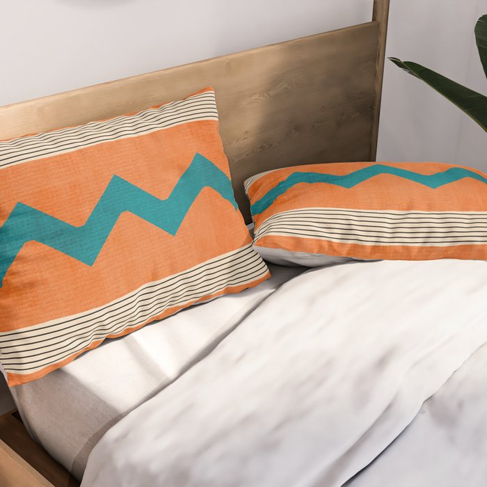 Teal Orange Chevrons Modern Artwork Pillow Sham Gallery Image 2