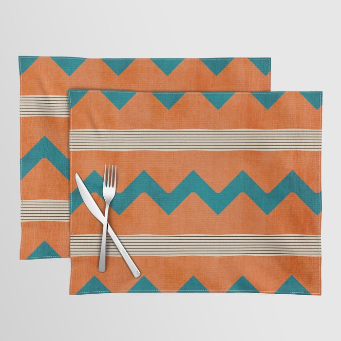 Teal Orange Chevrons Modern Artwork Placemat Gallery Image 1
