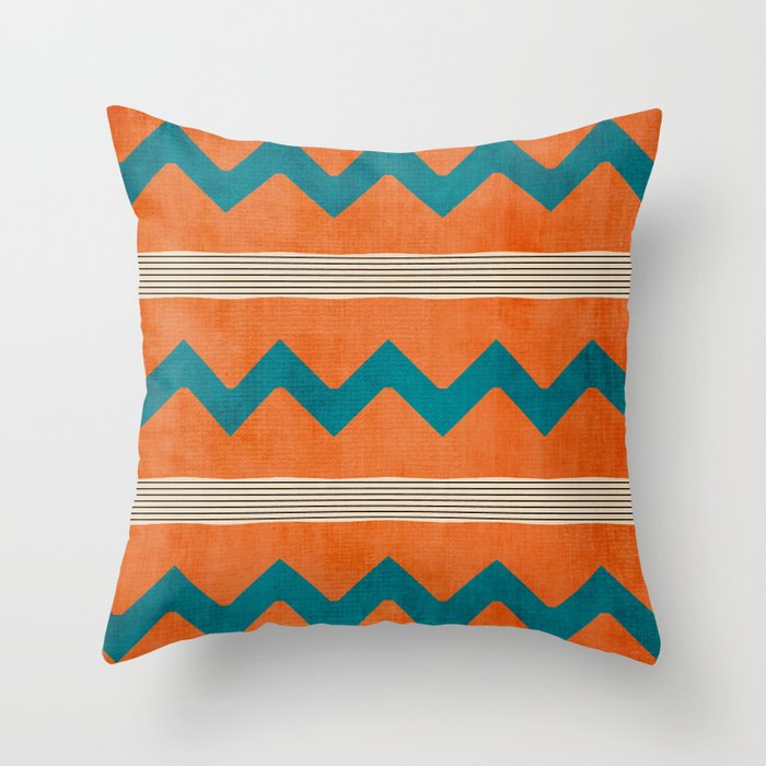 Teal Orange Chevrons Modern Artwork Throw Pillow Gallery Image 1