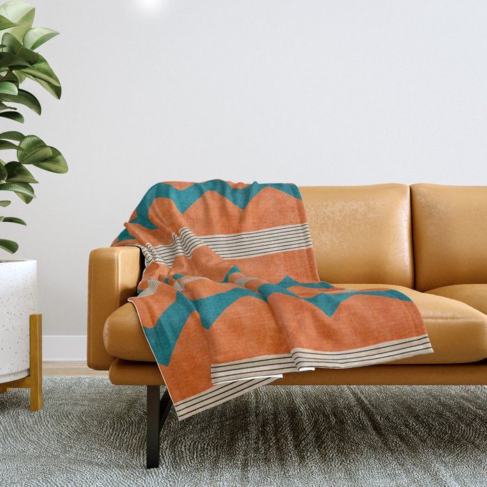 Teal Orange Chevrons Modern Artwork Throw Blanket Gallery Image 1