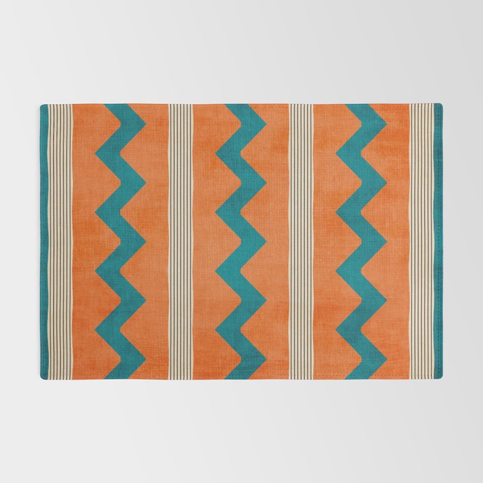 Teal Orange Chevrons Modern Artwork Rug Gallery Image 2