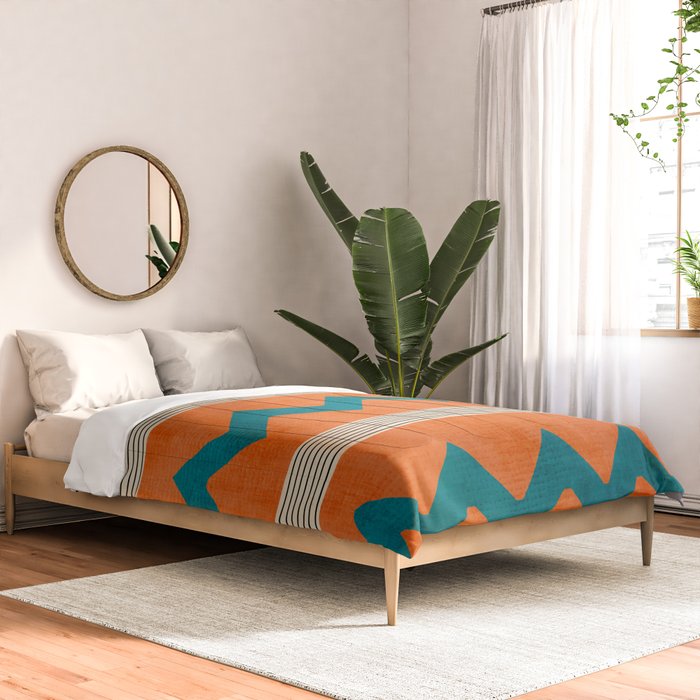 Teal Orange Chevrons Modern Artwork Comforter Gallery Image 2
