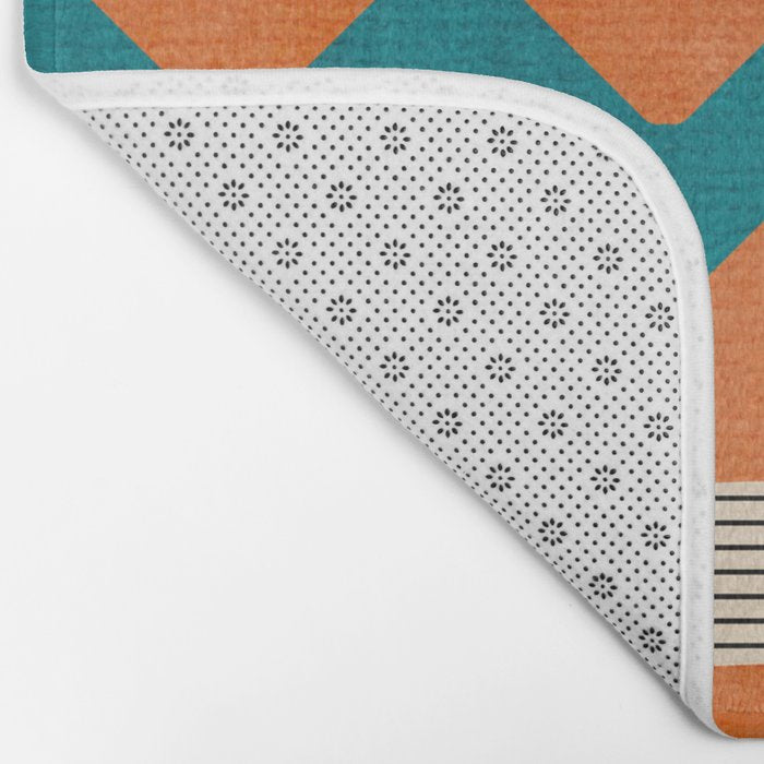 Teal Orange Chevrons Modern Artwork Bath Mat Gallery Image 2