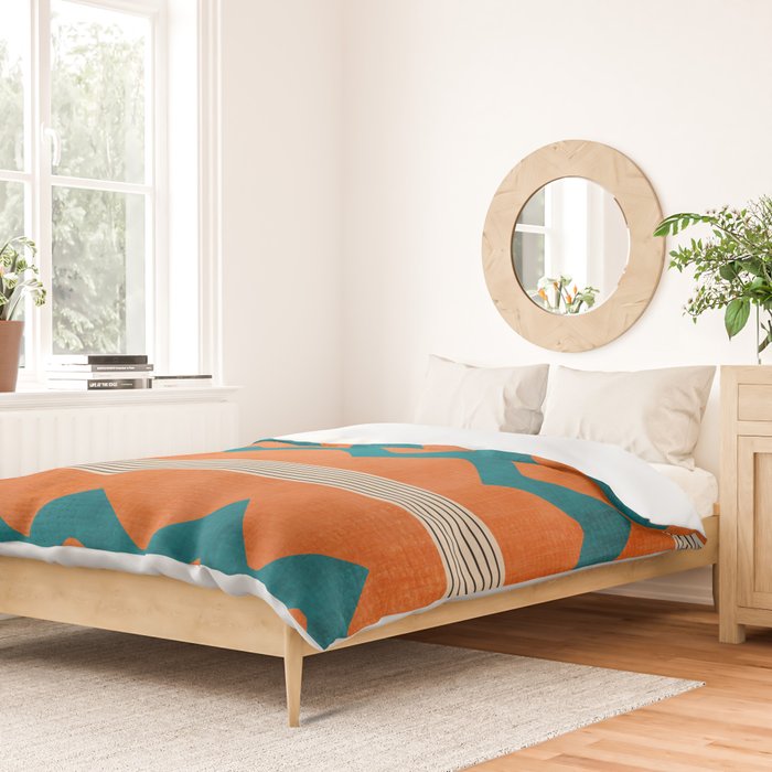 Teal Orange Chevrons Modern Artwork Duvet Cover Gallery Image 2