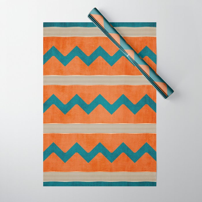 Teal Orange Chevrons Modern Artwork Wrapping Paper Gallery Image 1