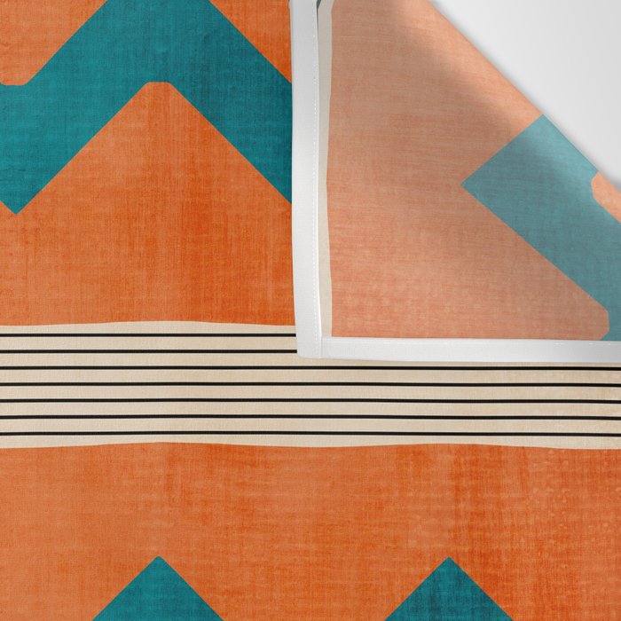 Teal Orange Chevrons Modern Artwork Wall Tapestry Gallery Image 3