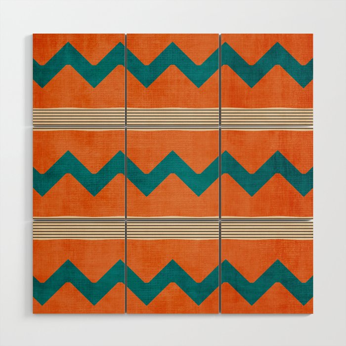 Teal Orange Chevrons Modern Artwork Wood Wall Art Gallery Image 1