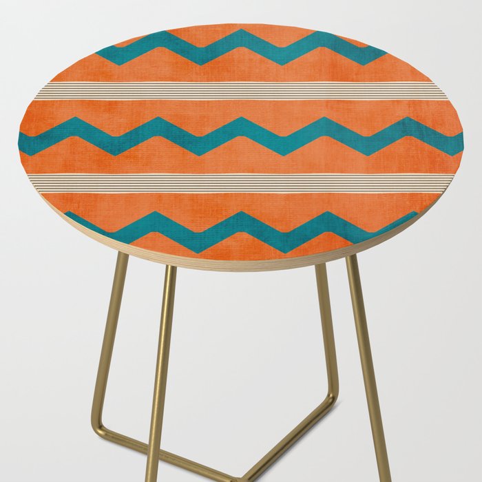 Teal Orange Chevrons Modern Artwork Side Table Gallery Image 2
