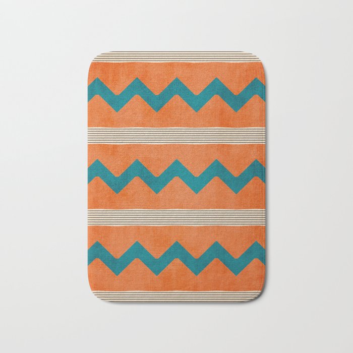 Teal Orange Chevrons Modern Artwork Bath Mat Gallery Image 1