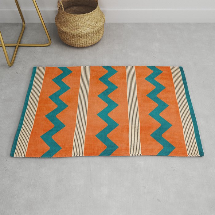 Teal Orange Chevrons Modern Artwork Rug Gallery Image 1