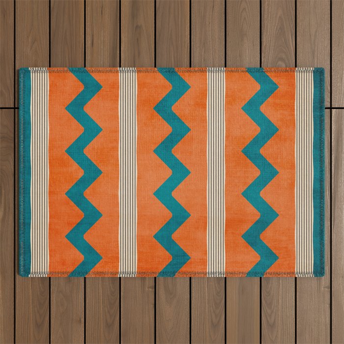 Teal Orange Chevrons Modern Artwork Outdoor Rug Gallery Image 1