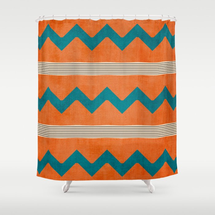 Teal Orange Chevrons Modern Artwork Shower Curtain Gallery Image 1