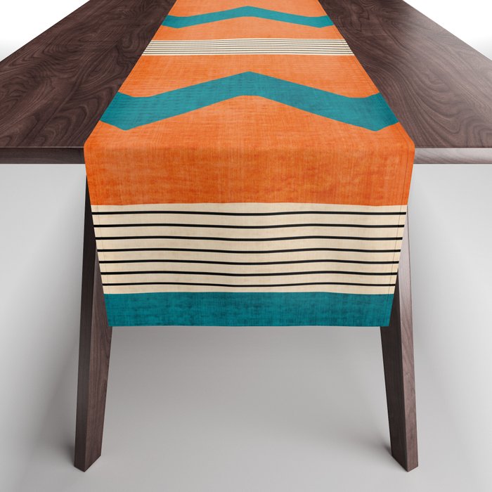 Teal Orange Chevrons Modern Artwork Table Runner
