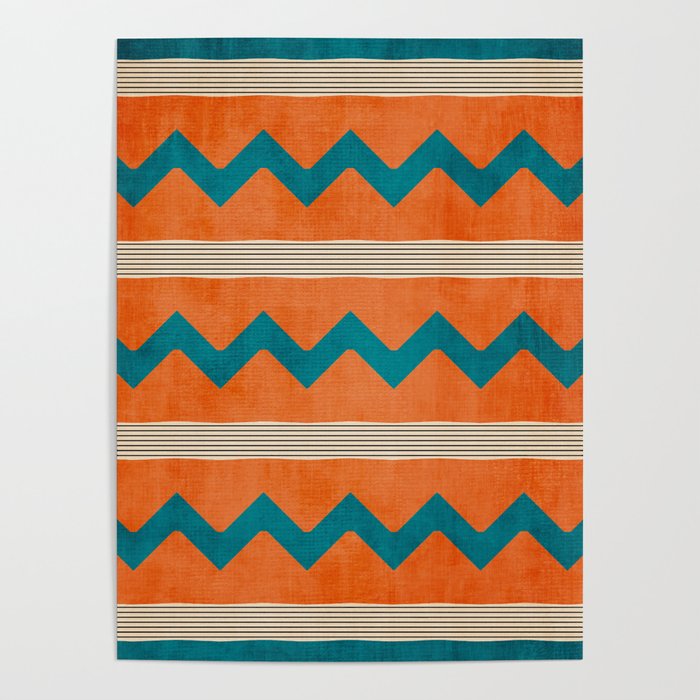 Teal Orange Chevrons Modern Artwork Poster Gallery Image 4