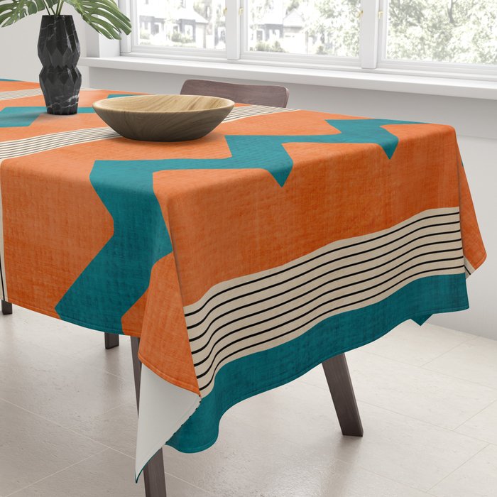 Teal Orange Chevrons Modern Artwork Tablecloth Gallery Image 3