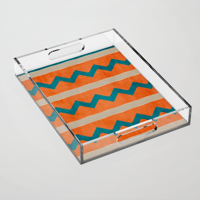 Teal Orange Chevrons Modern Artwork Acrylic Tray Gallery Image 1