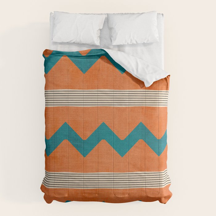 Teal Orange Chevrons Modern Artwork Comforter Gallery Image 1