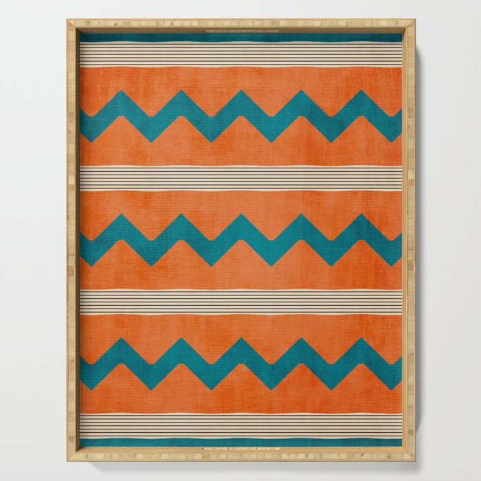 Teal Orange Chevrons Modern Artwork Serving Tray Gallery Image 1
