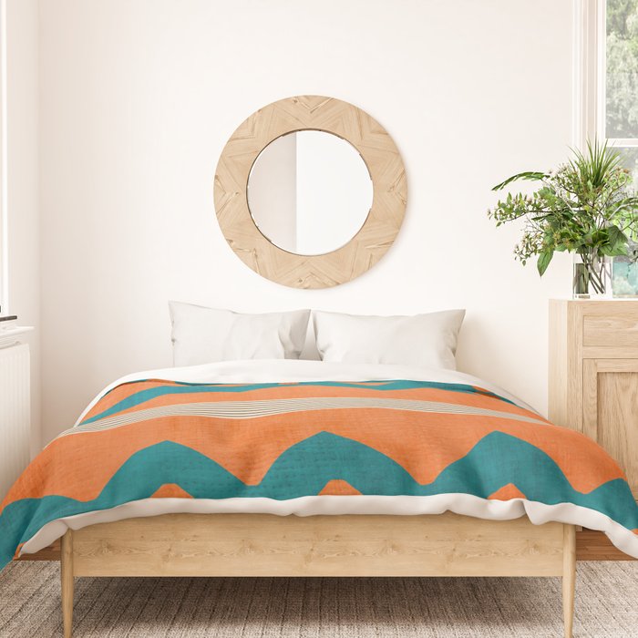 Teal Orange Chevrons Modern Artwork Duvet Cover Gallery Image 3