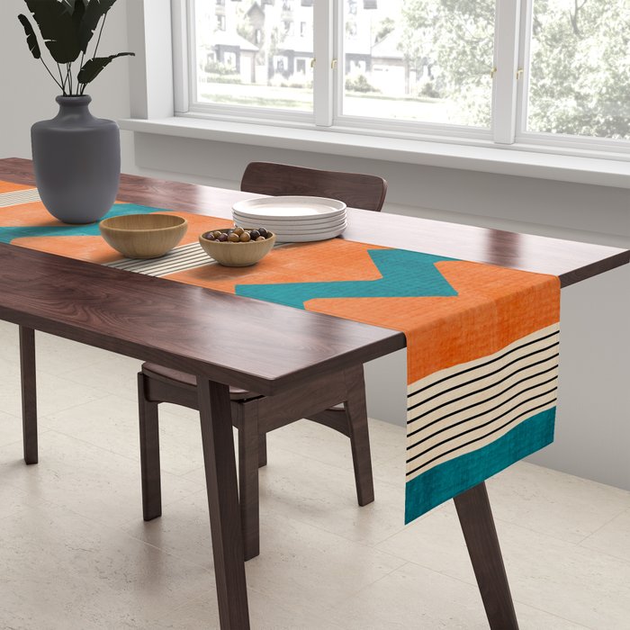 Teal Orange Chevrons Modern Artwork Table Runner Gallery Image 2