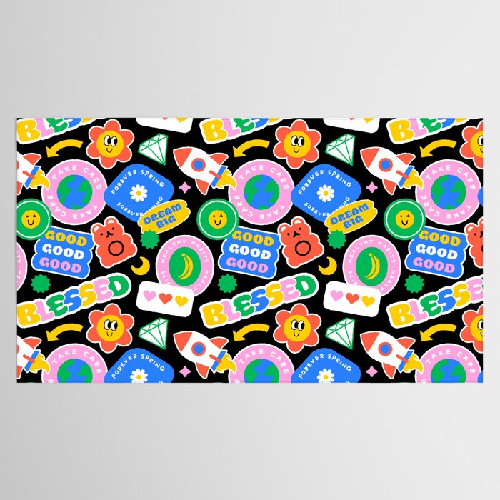 Retro cartoon sticker label pattern Tablecloth Gallery Image 2