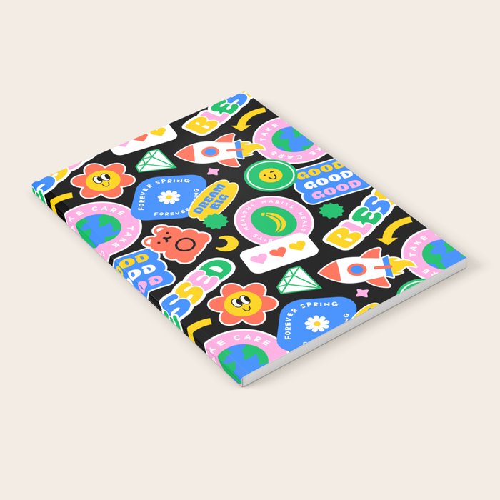 Retro cartoon sticker label pattern Notebook Gallery Image 1
