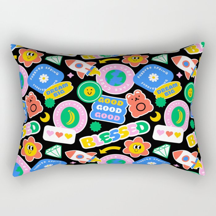 Retro cartoon sticker label pattern Rectangular Pillow Gallery Image 2