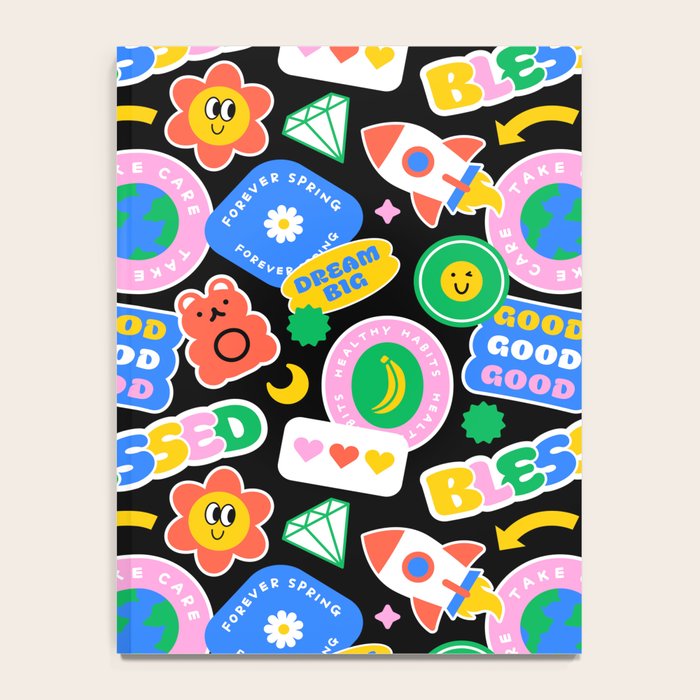 Retro cartoon sticker label pattern Notebook Gallery Image 4