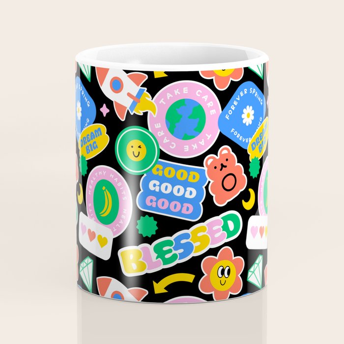 Retro cartoon sticker label pattern Coffee Mug Gallery Image 4