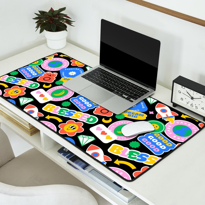 Retro cartoon sticker label pattern Desk Mat Gallery Image 2
