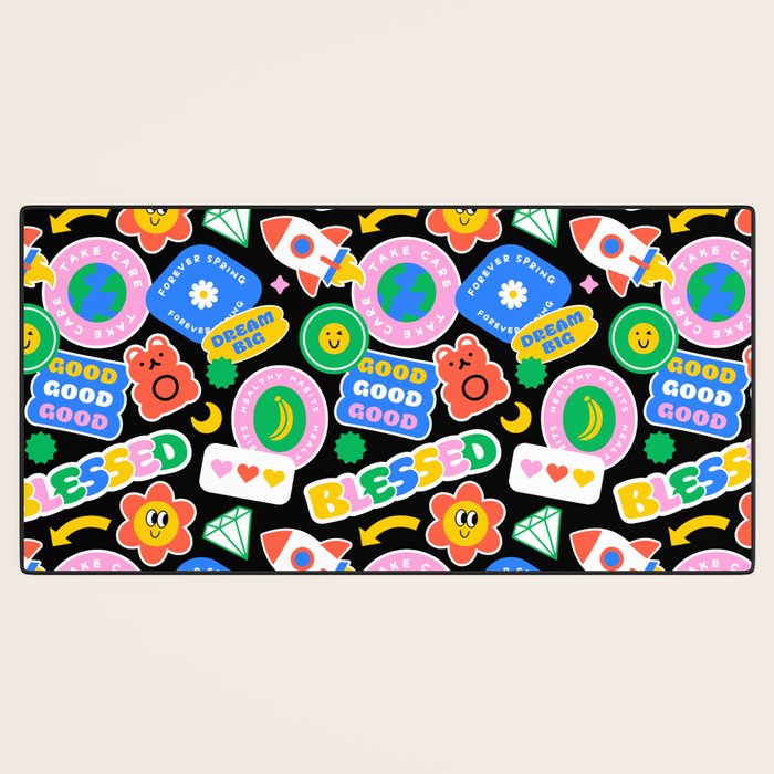 Retro cartoon sticker label pattern Desk Mat Gallery Image 3