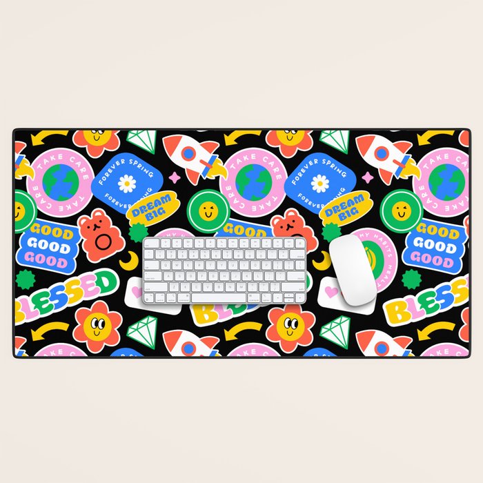 Retro cartoon sticker label pattern Desk Mat Gallery Image 1