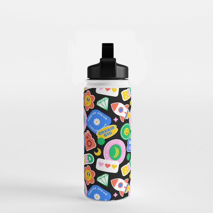 Retro cartoon sticker label pattern Water Bottle Gallery Image 2