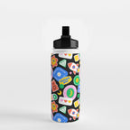 Retro cartoon sticker label pattern Water Bottle Gallery Image 2