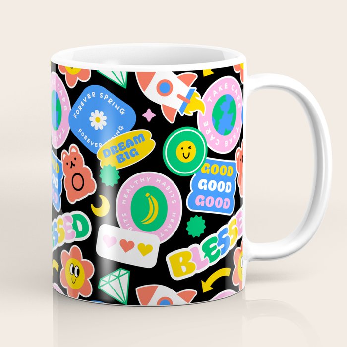 Retro cartoon sticker label pattern Coffee Mug Gallery Image 1