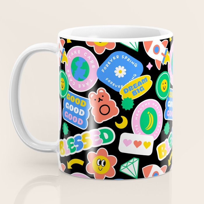 Retro cartoon sticker label pattern Coffee Mug Gallery Image 3