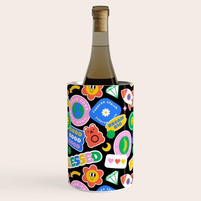 Retro cartoon sticker label pattern Wine Chiller Gallery Image 2