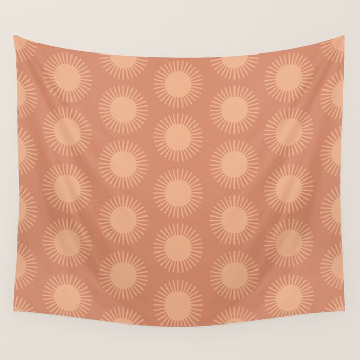 Boho Summer Sun Pattern XII Peach Wall Tapestry Gallery Image 1