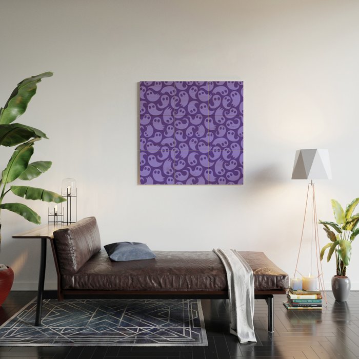 Halloween ghost cartoon pattern art Wood Wall Art Gallery Image 2