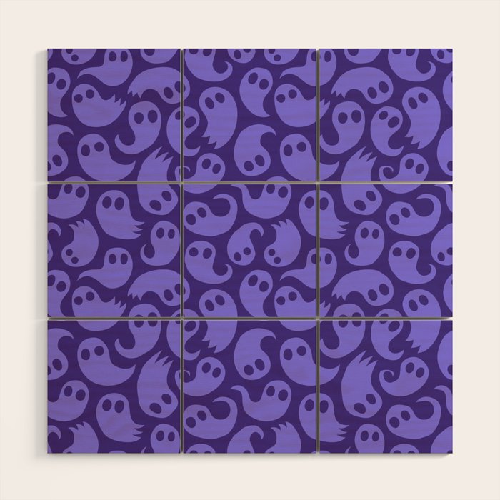 Halloween ghost cartoon pattern art Wood Wall Art Gallery Image 1