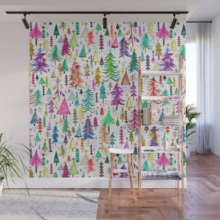 Colorful Christmas Trees Wall Mural Gallery Image 1