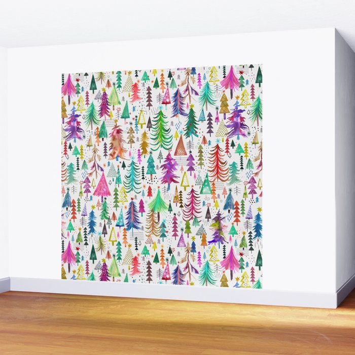 Colorful Christmas Trees Wall Mural Gallery Image 2