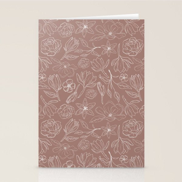 Mauve Magnolia Pattern Stationery Card Gallery Image 2