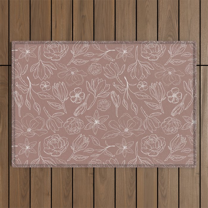 Mauve Magnolia Pattern Outdoor Rug Gallery Image 1