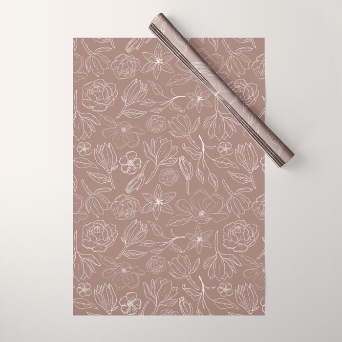 Mauve Magnolia Pattern Wrapping Paper Gallery Image 1