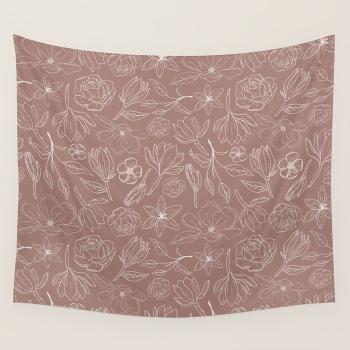 Mauve Magnolia Pattern Wall Tapestry Gallery Image 4