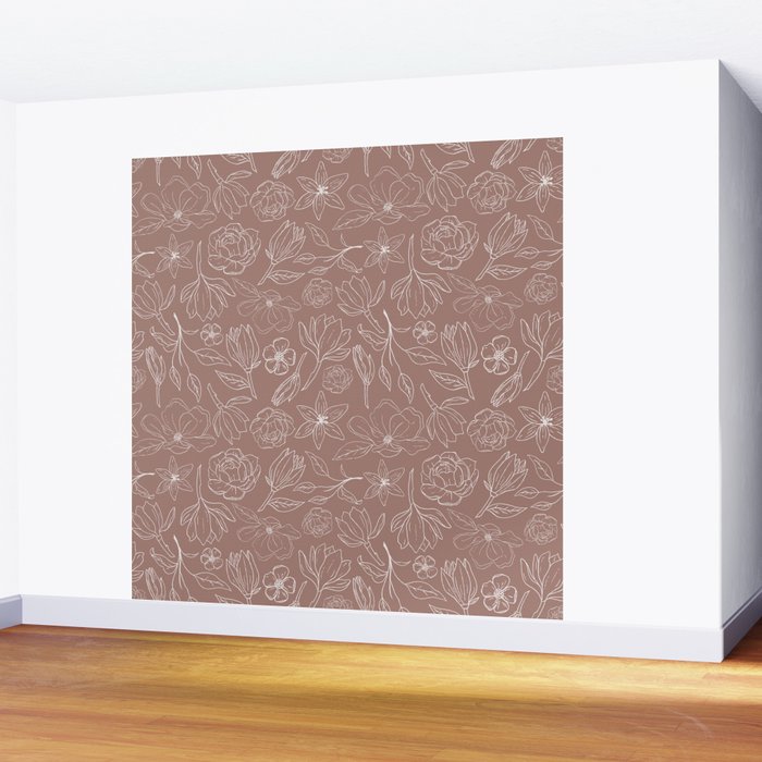 Mauve Magnolia Pattern Wall Mural Gallery Image 2
